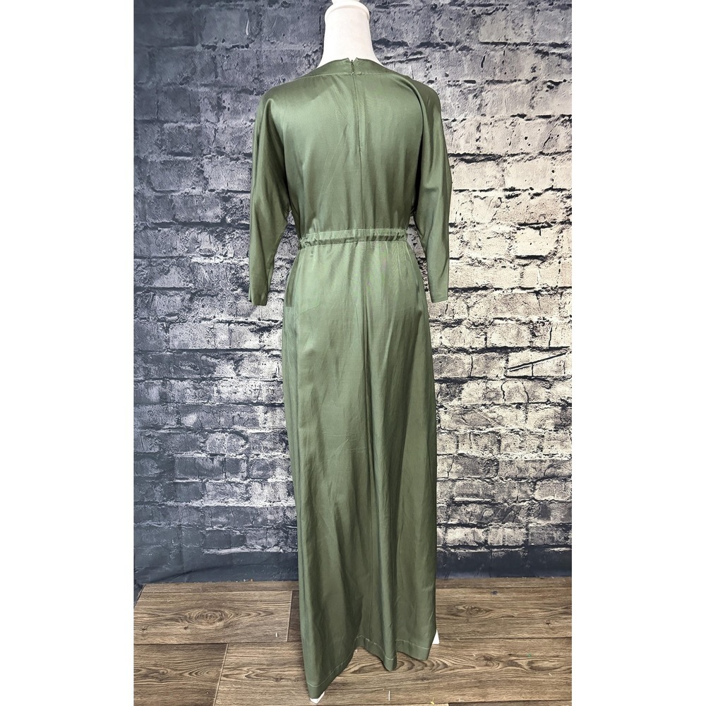 THE PEOPLE'S Womens‎ M Olive Green Maxi Shift Dress Drawstring Waist 3/4 Sleeve - Picture 4 of 14